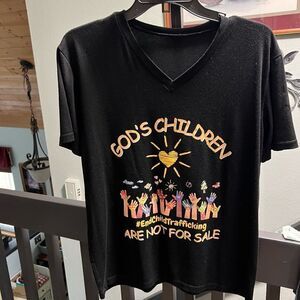 Black Graphic  T-Shirt “God’s Children Aren’t For Sale” V-neck Medium #105